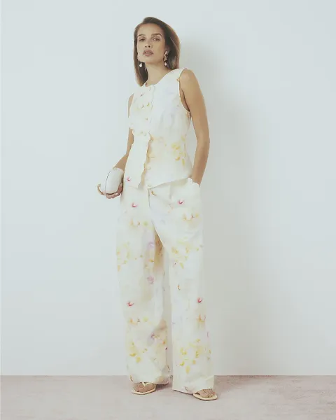 River Island Floral Scallop Trim Wide Leg Trousers