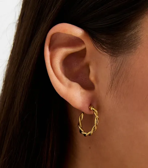 Gold Tone Waterproof Twisted Huggie Hoop Earrings