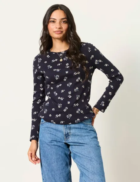 FatFace Cotton Rich Ditsy Floral Top Navy Mix