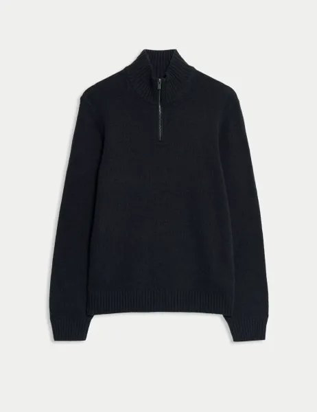 Marks & Spencer Lambswool Blend Half Zip Jumper Dark Navy