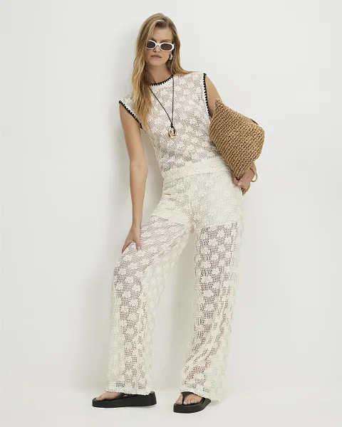 River Island Crochet Wide Leg Trousers