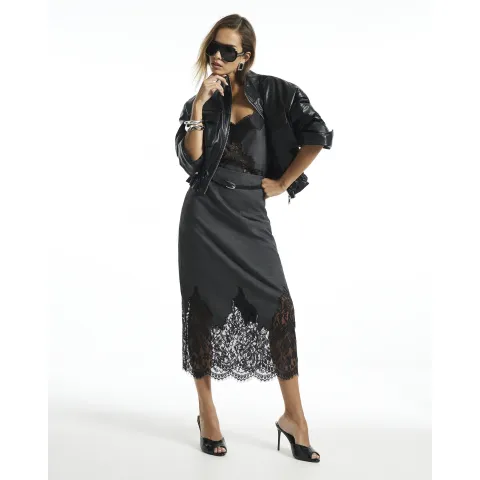 River Island Check Cutwork Lace Pencil Midi Skirt