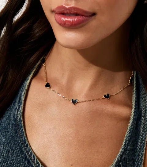 Gold Tone Mini Heart Charm Necklace