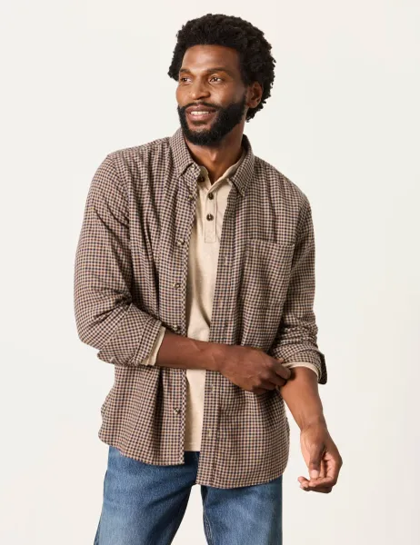 FatFace Regular Fit Pure Cotton Gingham Shirt Brown Mix