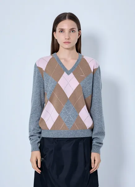 Prada Argyle V-Neck Sweater