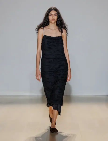 Marks & Spencer Georgette Textured Layered Midi Cami Dress Black