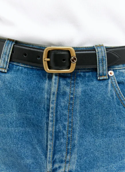 Rectangle Buckle Leather Belt