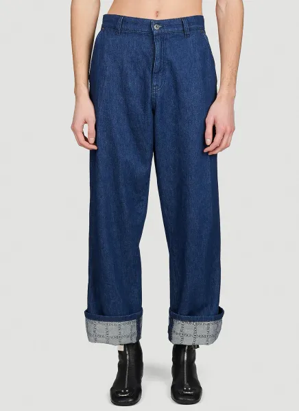 Logo Print Turn-Up-Hem Denim Jeans
