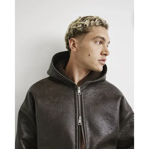 River Island Borg Lined Faux Leather Hoodie