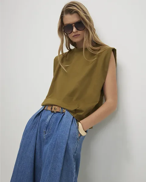 River Island Cotton Pleat Detail T-Shirt