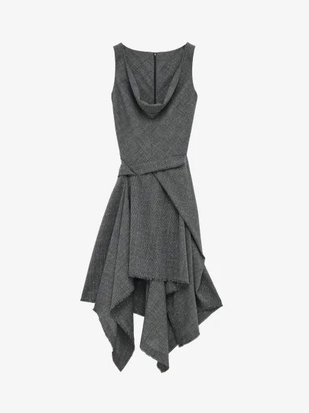 Flecked Glen Check Asymmetric Dress