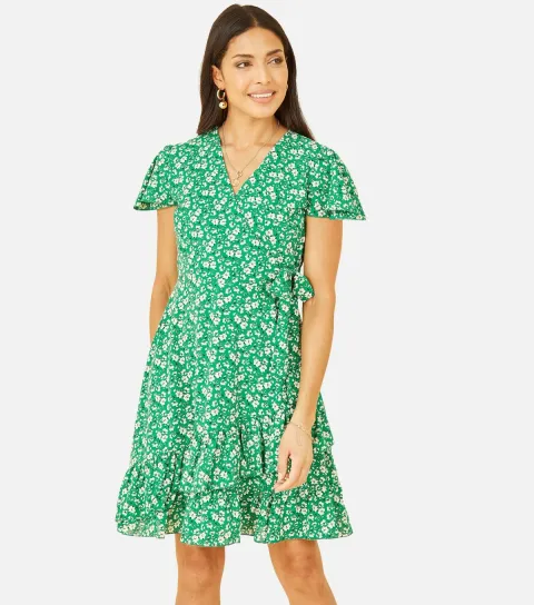 Women's Green Floral Print Mini Skater Dress