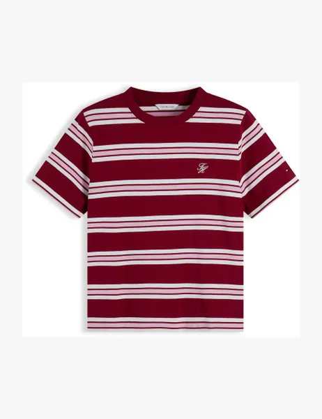 Tommy Hilfiger Pure Cotton Rugby Striped T-Shirt Red Mix