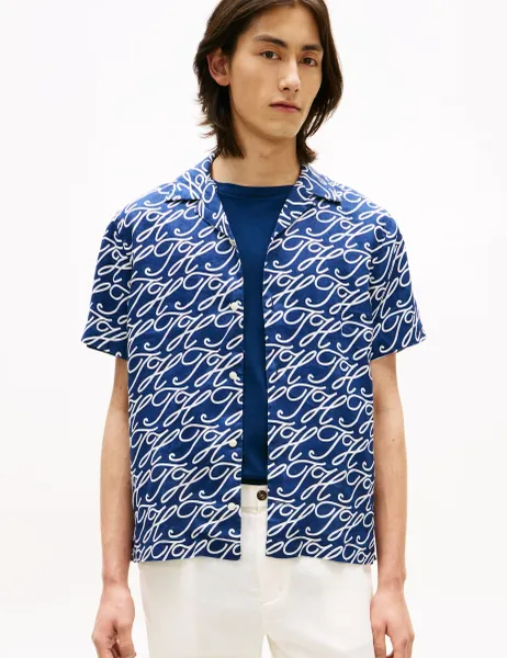 Tommy Hilfiger Regular Fit Pure Linen Printed Shirt Navy Mix