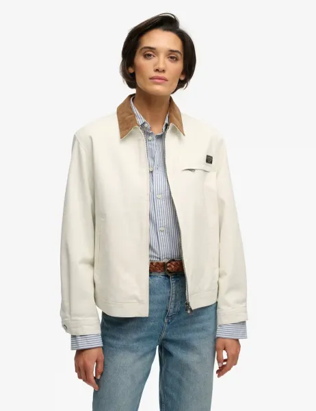 Superdry & Co Cotton Rich Twill Cord Collar Utility Jacket White