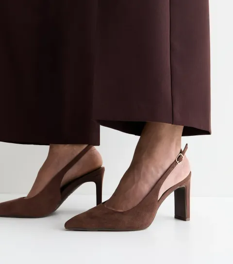 Women's Dark Brown Faux Suede Slingback Court Shoes Vegan