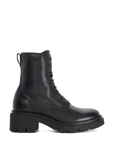 Dune London Leather Lace Up Block Heel Ankle Boots Black