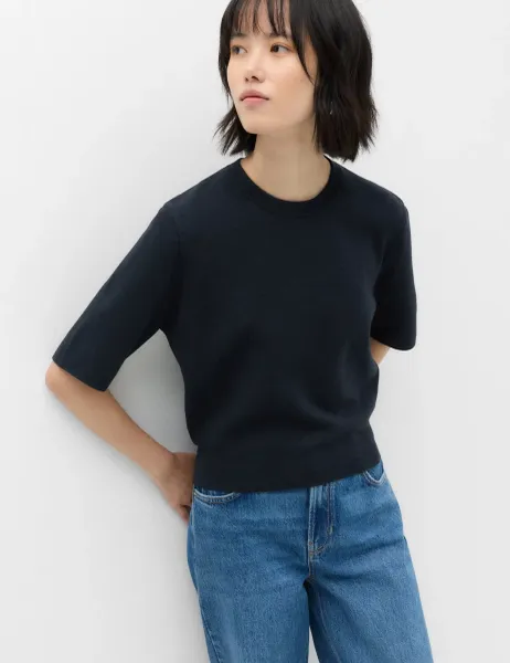 Marks & Spencer Wool Rich Slim Fit Knitted Top Midnight Navy