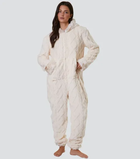 Women's Cream Cable Fleece Onesie