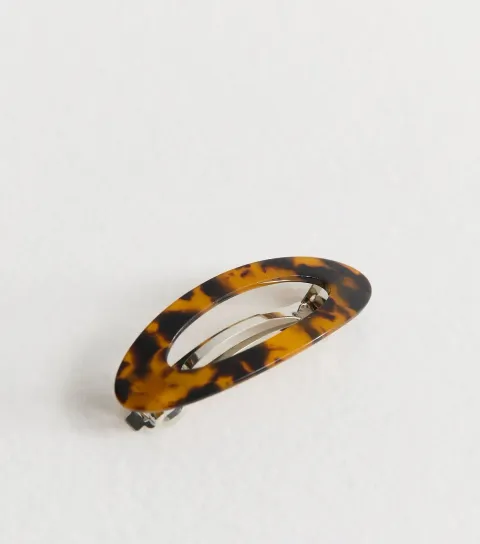 Brown Tortoise Resin Oval Cutout Barrette Hair Clip