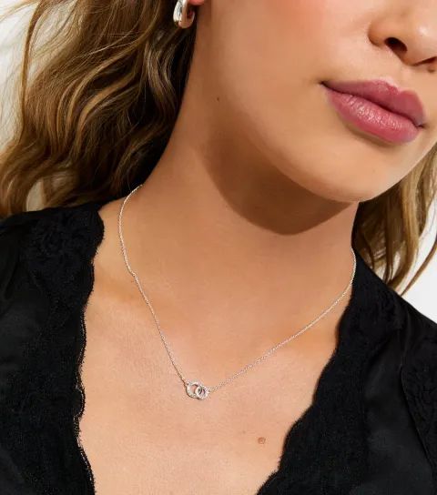 Silver Tone Diamant?� Double Link Chain Necklace