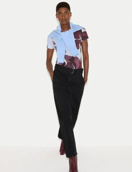 Jigsaw Pure Cotton Floral Crew Neck T-Shirt Blue Mix
