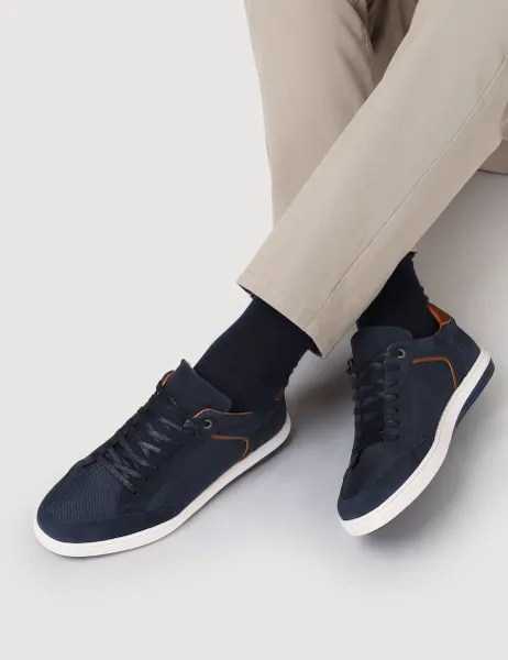 Jones Bootmaker Suede Lace Up Trainers Navy