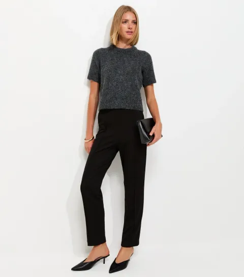 Women's Black Jersey Twill Slim Leg Trousers