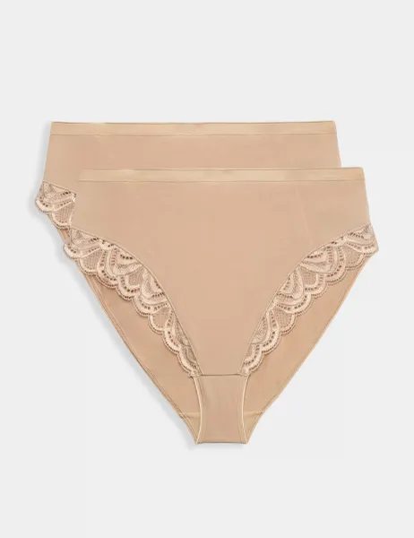 Marks & Spencer 2 Pack Amelia Lace Cotton Rich Shaping Knickers Rose Quartz
