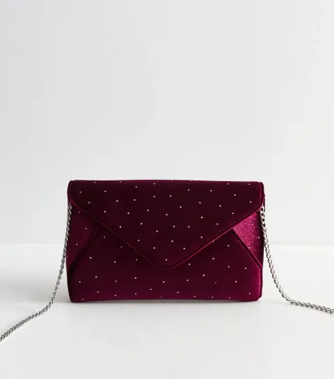 New Look Dark Burgundy Satin Pin Spot Clutch Bag