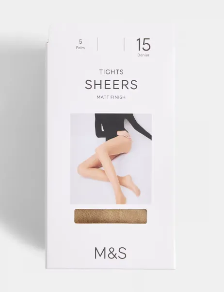 Marks & Spencer 5 Pack 15 Denier Ladder Resist Sheer Tights Opaline