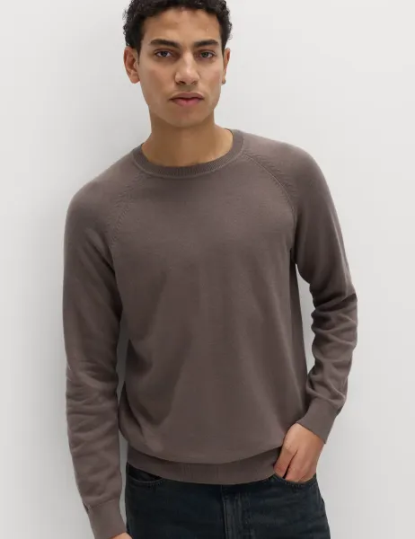Marks & Spencer Pure Cotton Crew Neck Jumper Medium Brown