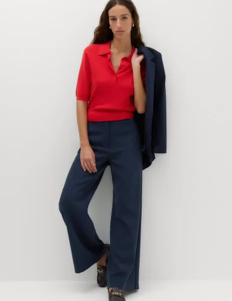 Marks & Spencer Tailored Side Tab Wide Leg Trousers Navy