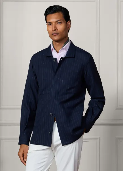 Wool-Silk Striped Overshirt - Woven In Italy