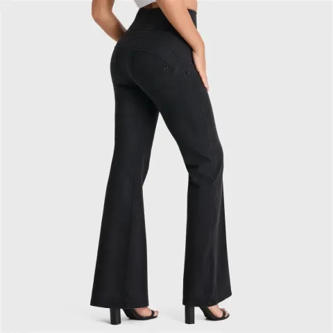 Freddy WRUP Denim - High Waisted - Super Flare - Black + Black Stitching