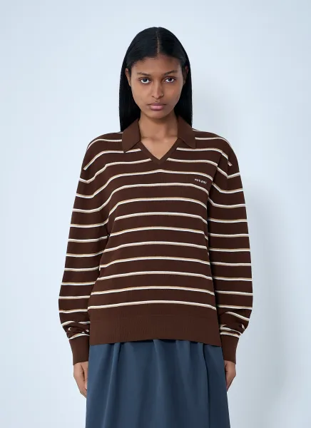 Striped Knit Polo Sweater