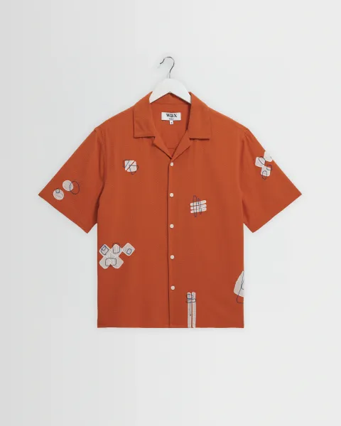 Didcot - Terracotta and Ecru Scribble Applique Short-Sleeve Shirt