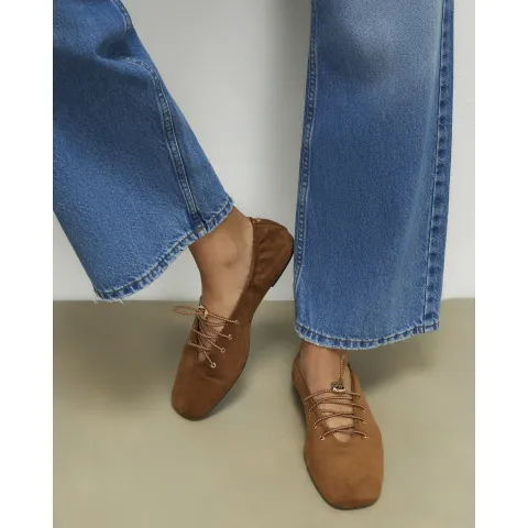 River Island Faux Suede Lace Up Ballet Flats