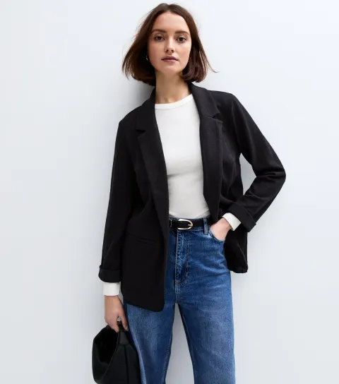 Women's Black Textured Jersey Blazer