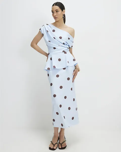 River Island Peplum Polka Dot Midi Maxi Dress