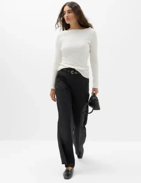 Marks & Spencer Belted Straight Leg Trousers Black
