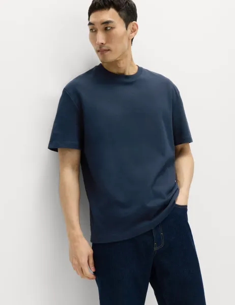 Marks & Spencer Relaxed Fit Cotton Blend Ultimate Performance T-Shirt Dark Navy
