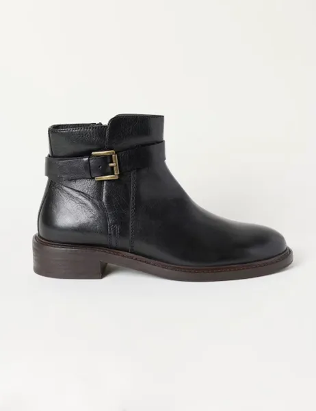 FatFace Leather Buckle Block Heel Ankle Boots
