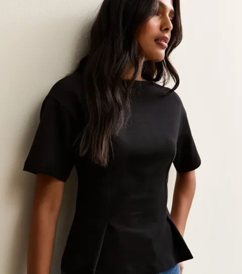 New Look Women's Black Stretch Jersey Ponte Fitted T-Shirt