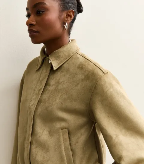 Women's Light Khaki Faux Suede Bubble Hem Jacket