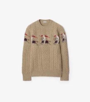 Knight Aran Knit Wool Sweater in Light brown melange