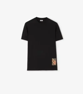 Check Cashmere Patch Cotton T-shirt in Black