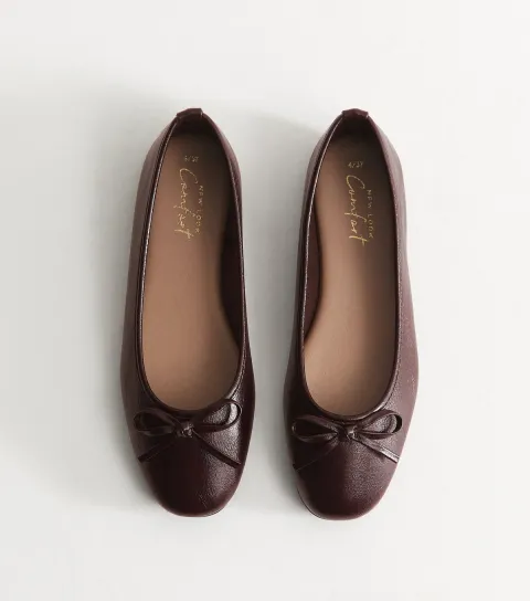 Women's Dark Burgundy Faux Leather Square Toe Ballerina Flats Vegan