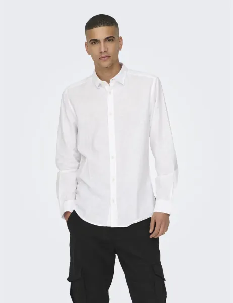 Only & Sons Cotton Linen Blend Shirt White
