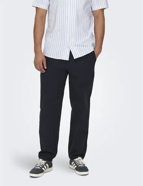 Only & Sons Loose Fit Lightweight Trousers with Linen Navy